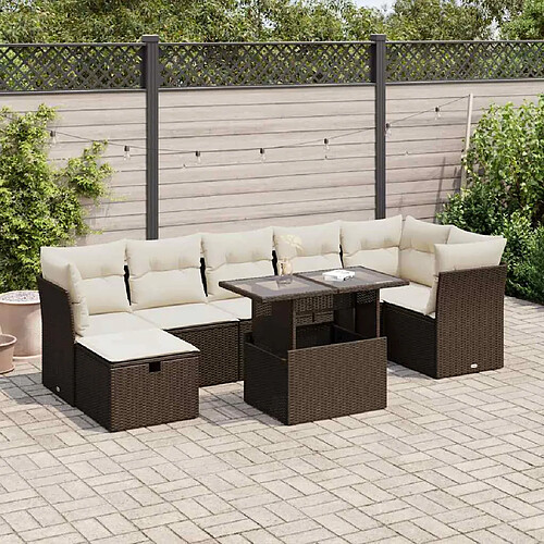 vidaXL Salon de jardin 8 pcs avec coussins marron résine tressée