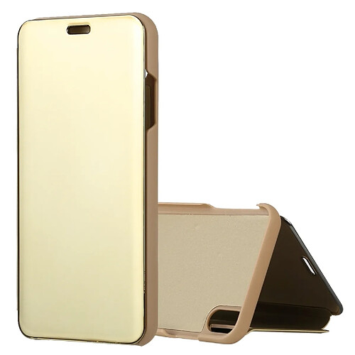 Wewoo Etui à rabat horizontal en cuir avec miroir de galvanisation pour iPhone XR, avec support (Or)