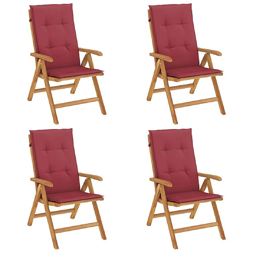 Maison Chic Lot de 4 Chaises de jardin inclinables,Fauteuil d'extérieur bois massif teck -MN50662