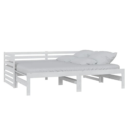 Maison Chic Lit d'appoint Blanc Bois de pin massif 2x(90x200)cm,Lit coulissant Lit de repos -GKD95189