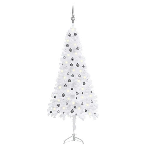 vidaXL Arbre de Noël artificiel d'angle LED et boules Blanc 240 cm PVC