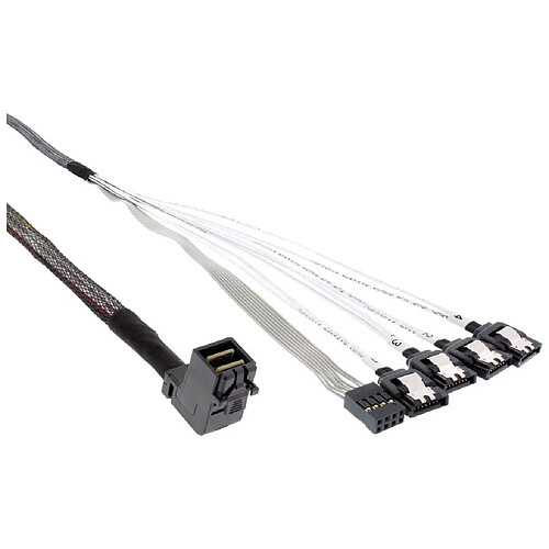 Câble InLine® Mini SAS HD SFF-8643 coudé sur 4x SATA + bande latérale de 1 m