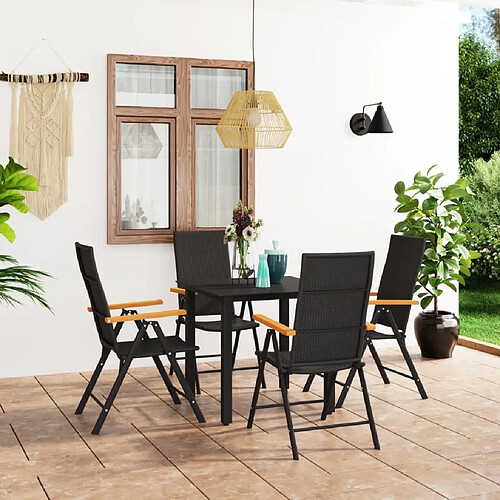 Salle à manger de jardin 5 pcs,Table et chaise à dîner Noir et marron -MN70709