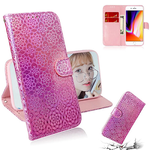 Wewoo Housse Coque Pour iPhone 7 Plus / 8 Plus couleur unie boucle colorée magnétique horizontale étui en cuir PU avec titulaire et fentes cartes et portefeuille et lanière rose