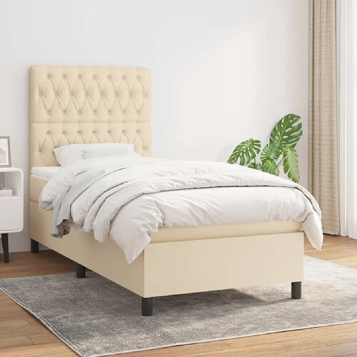 Maison Chic Lit Adulte - Lit simple Lit à sommier tapissier avec matelas moelleux - Meuble de Chambre - Crème 100x200 cm Tissu -MN39312