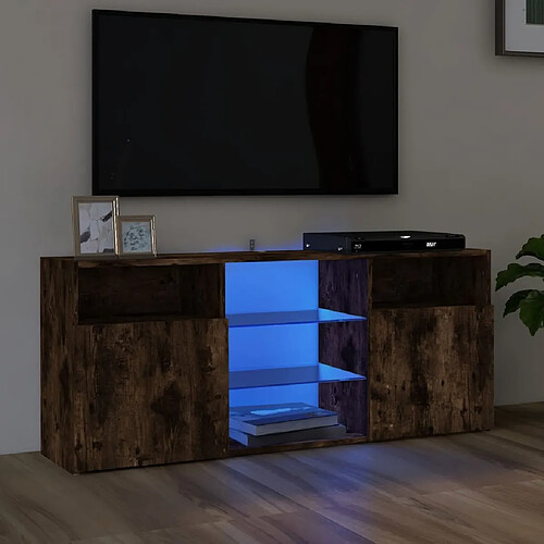 Maison Chic Meubles TV avec lumières LED - Banc TV pour salon Chêne fumé 120x30x50 cm -MN23229