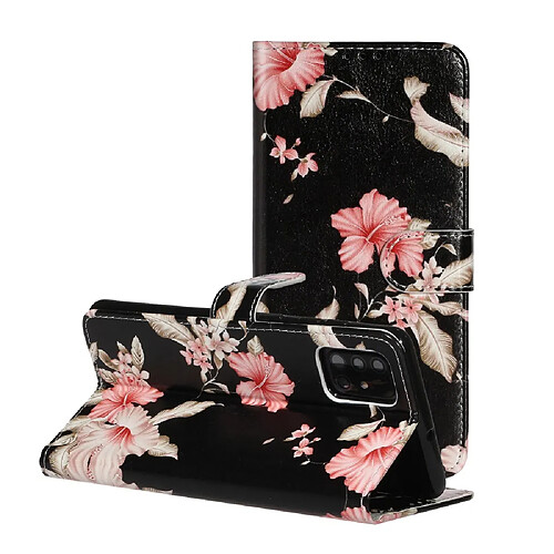 Etui en PU impression de motifs avec support fleurs vives pour votre Samsung Galaxy A71