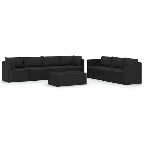 Maison Chic Salon de jardin 8 pcs + coussins - Mobilier/Meubles de jardin - Table et chaises d'extérieur Résine tressée Noir -MN67063