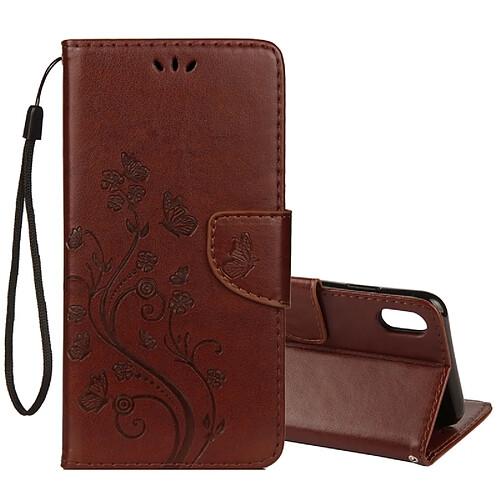 Wewoo Housse Étui à rabat horizontal avec motif papillon en relief fente pour cartes, porte-monnaie & lanière iPhone XR marron