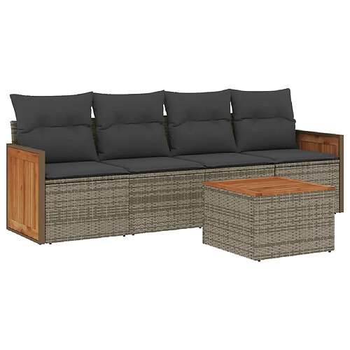 Maison Chic Salon de jardin 5 pcs avec coussins | Ensemble de Table et chaises | Mobilier d'Extérieur gris résine tressée -GKD77262