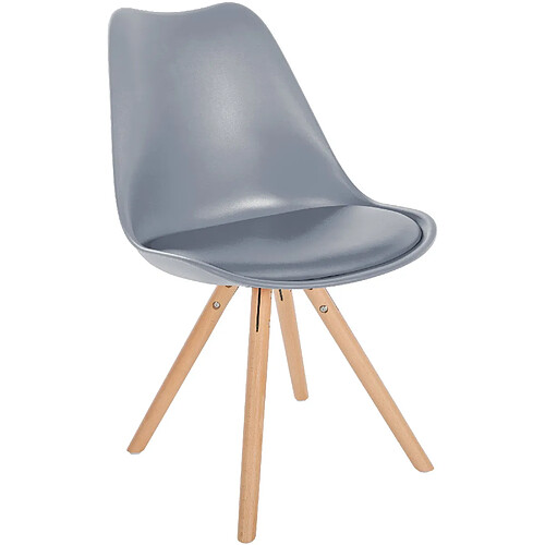 Decoshop26 Chaise de salle à manger x1 style scandinave assise en plastique gris et pieds ronds en bois clair 10_0001446