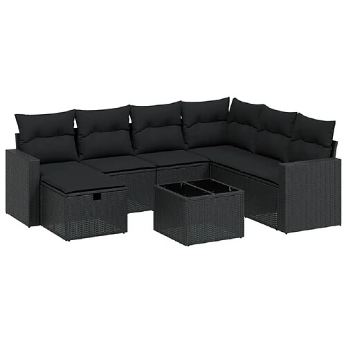 Maison Chic Ensemble Tables et chaises d'extérieur 8 pcs avec coussins,Salon de jardin noir résine tressée -GKD744713