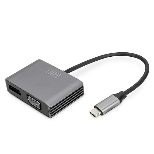 DIGITUS USB-C - DP + VGA Adapter, 20 cm 4K/30Hz, Silber, Aluminium GehÃ¤use