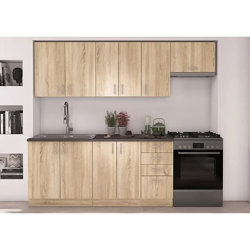 Cstore SARA Cuisine complete modulable - 7 éléments - Décor chene sonoma - L 240 cm - Plan de travail non inclus