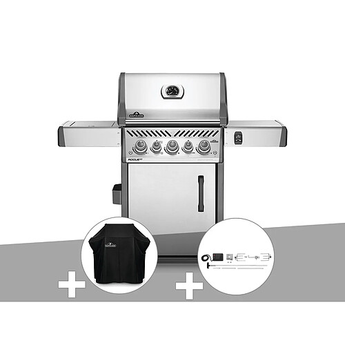 Barbecue à gaz Rogue SE 425 inox 3 brûleurs + Housse de protection + Rôtissoire / Napoleon