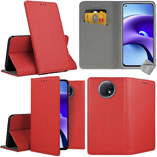 Htdmobiles Housse etui portefeuille avec coque intérieure en silicone pour Xiaomi Redmi Note 9T 5G + film ecran - ROUGE MAGNET