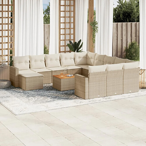 vidaXL Salon de jardin avec coussins 13 pcs beige résine tressée