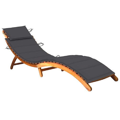 Helloshop26 Transat chaise longue bain de soleil lit de jardin terrasse meuble d'extérieur avec coussin bois d'acacia solide 02_0012367