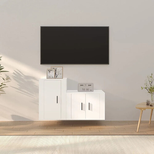 vidaXL Ensemble de meubles TV 2 pcs Blanc Bois d'ingénierie