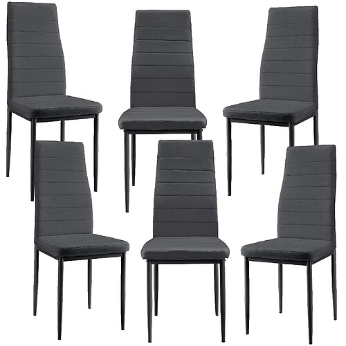 Decoshop26 6 x Chaises de salle à manger gris foncé avec rembourrage cuir synthétique 03_0000286