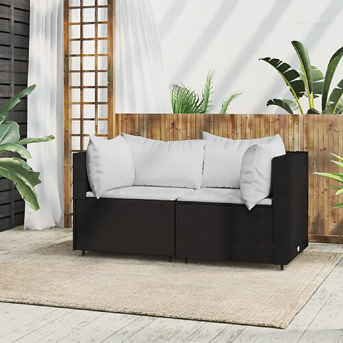 vidaXL Canapés d'angle de jardin et coussins 2pcs Noir Résine tressée