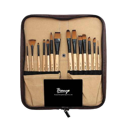 14 pièces / set nylon peinture brosse à cheveux ensemble avec sac de rangement en toile beige