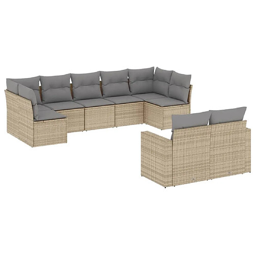 Maison Chic Salon de jardin avec coussins 9 pcs | Ensemble de Table et chaises | Mobilier d'Extérieur beige résine tressée -GKD89353