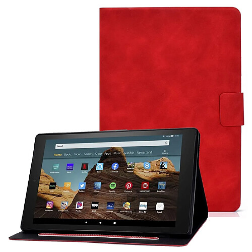 Etui en PU magnétique avec support et porte-carte pour votre Amazon Fire HD 8 (2016)/(2017)/(2020) - rouge