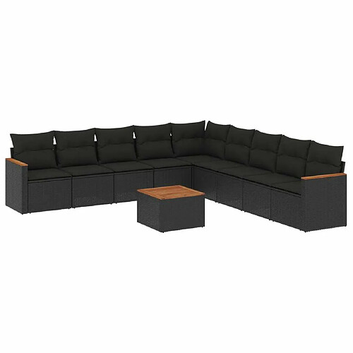 Maison Chic Salon de jardin 10 pcs avec coussins | Ensemble de Table et chaises | Mobilier d'Extérieur noir résine tressée -GKD33996