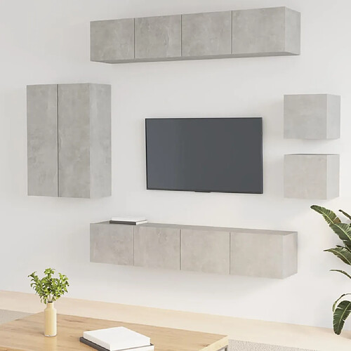 vidaXL Ensemble de meubles TV 8 pcs Gris béton Bois d'ingénierie