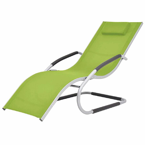 Maison Chic Chaise longue avec oreiller | Bain de soleil Relax | Transat Aluminium et textilène Vert -GKD94453