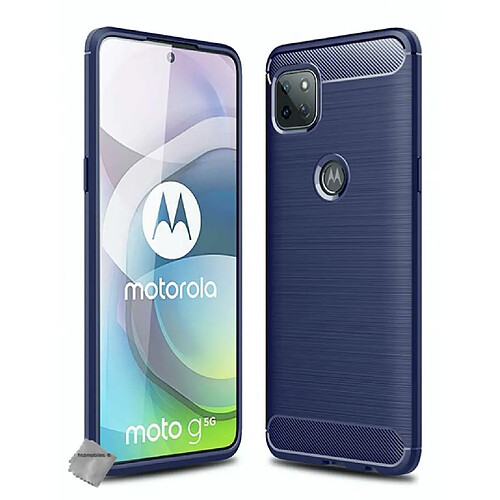 Htdmobiles Coque silicone gel carbone pour Motorola Moto G 5G + verre trempe - BLEU FONCE