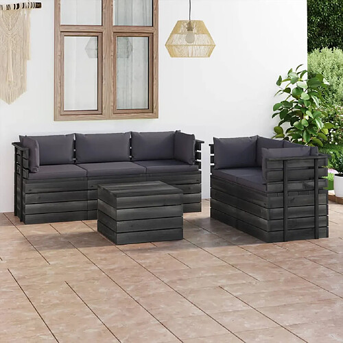 vidaXL Salon palette de jardin 6 pcs avec coussins Bois de pin massif