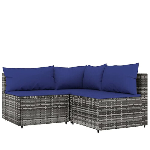 Maison Chic Salon de jardin 3 pcs + coussins - Mobilier/Meubles de jardin - Table et chaises d'extérieur Gris Résine tressée -MN74611