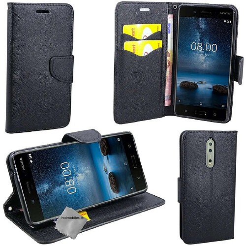 Htdmobiles Housse etui portefeuille pour Nokia 8 + film ecran - NOIR / NOIR