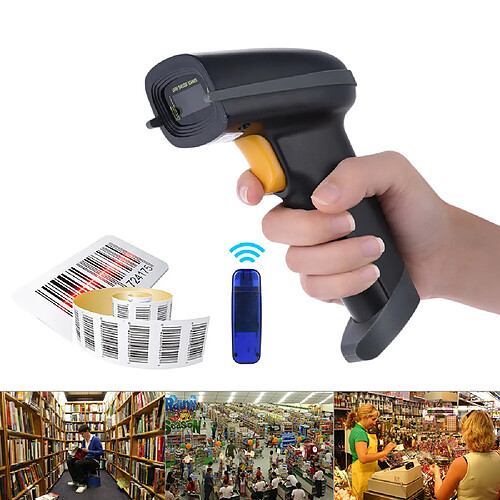 2.4G Wireless Handheld Barcode Scanner lecteur de code barre avec câble USB Receiver pour Entrepôt Supermarché Bibliothèque Expres