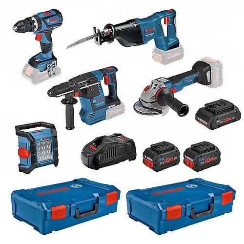 Kit 5 outils 18V + 3 batteries + chargeur + 2 XL-Boxx BOSCH - 0615990M2X