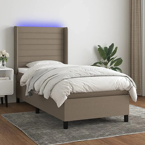 vidaXL Sommier à lattes de lit matelas et LED Taupe 80x200cm Tissu