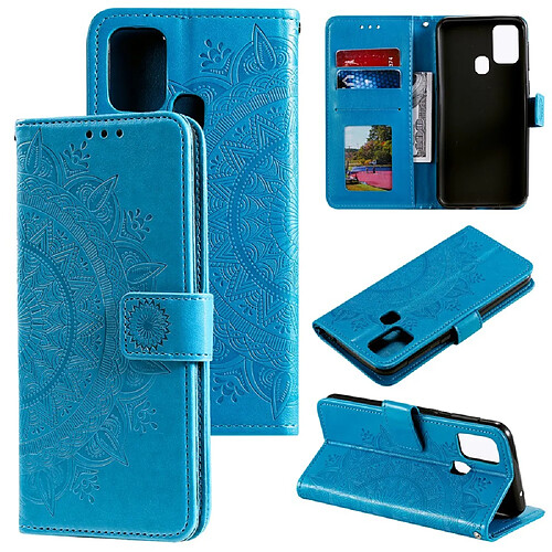 Etui en PU empreinte fleur cool bleu pour votre Samsung Galaxy A21s