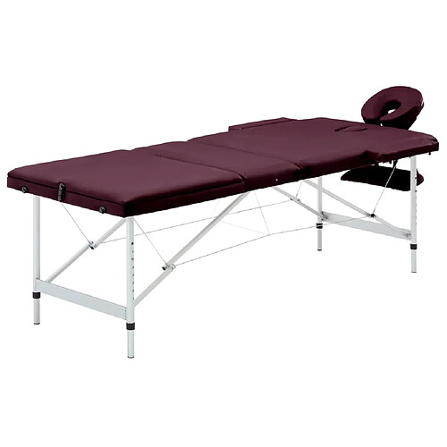 vidaXL Table de massage pliable 3 zones Aluminium Violet vin