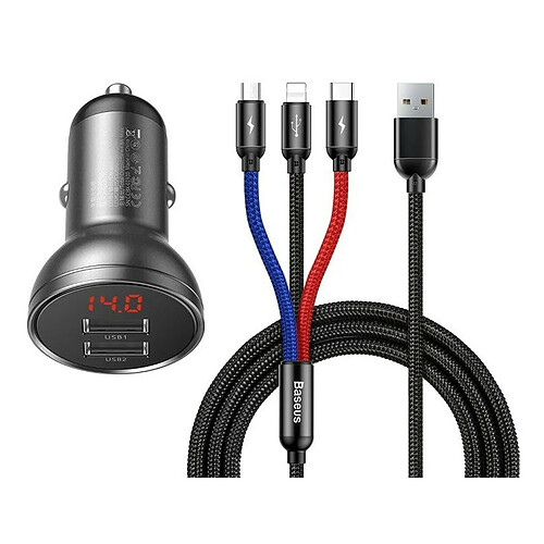 Cargador Para Coche Baseus c/ Cable de datos 2 USB/4.8A 24W Negro