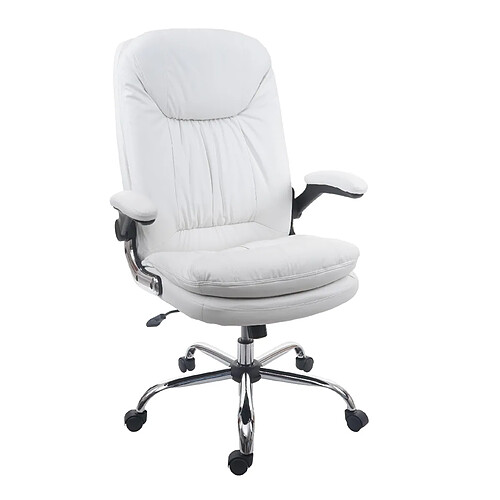 Decoshop26 Fauteuil chaise de bureau sur roulettes à ressort pivotant en synthétique blanc 04_0001844