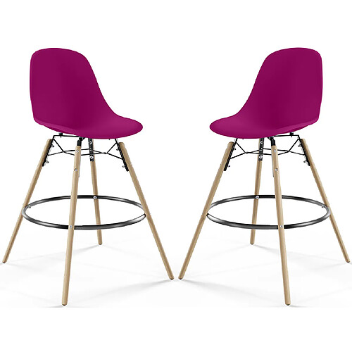 ICONIK INTERIOR Tabouret de Bar - Design Scandinave - Pieds en Bois - Lot de 2 - Skögur Mauve