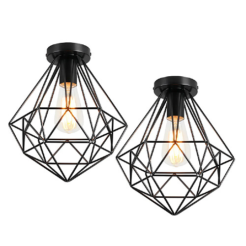 Stoex 2PCS Plafonnier Antique en Diamant 26CM Luminaire Plafonnier Moderne Lampe de Plafond Vintage E27 Pour Loft, Bureau, Intérieur Noir