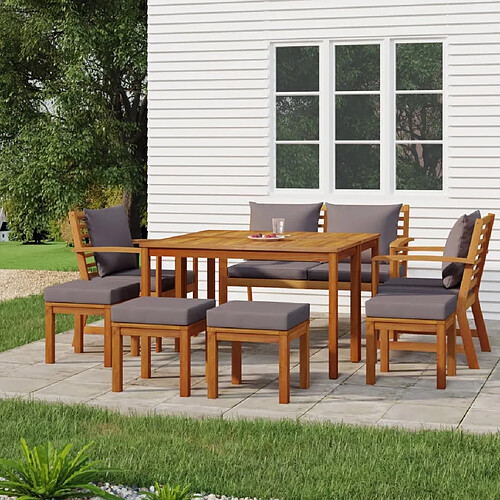 Salle à manger de jardin 9 pcs avec coussins,Table et chaise à dîner Bois acacia -MN15672