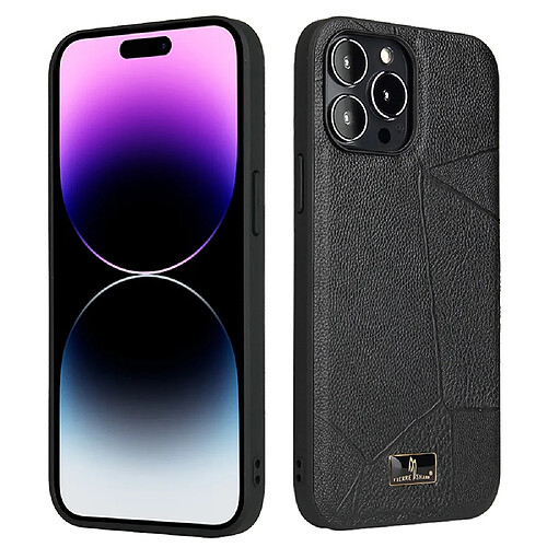 Coque en TPU + PU FIERRE SHANN ultra mince pour votre iPhone 14 Pro - Motif litchi rayé