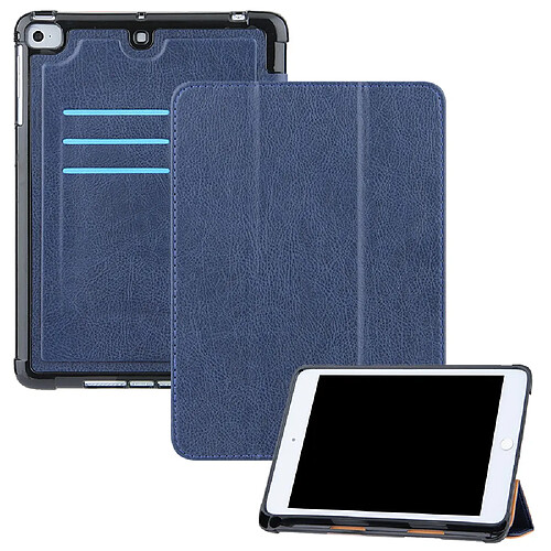 Etui en PU avec support tripliure et porte-stylo bleu pour votre Apple iPad Mini (2019) 7.9 pouces/4/3/2/1