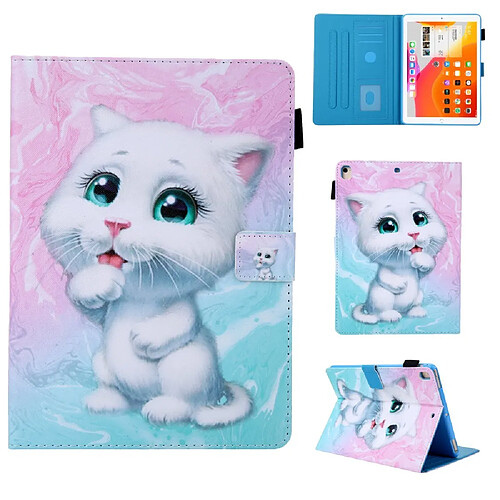 Etui en PU avec porte-carte chat blanc pour votre Apple iPad 10.2 (2019)/Air 10.5 pouces (2019)/Pro 10.5 pouces (2017)