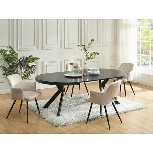 Vente-Unique Table à manger extensible 4 à 8 personnes en MDF et acier - Noir - KOMONI