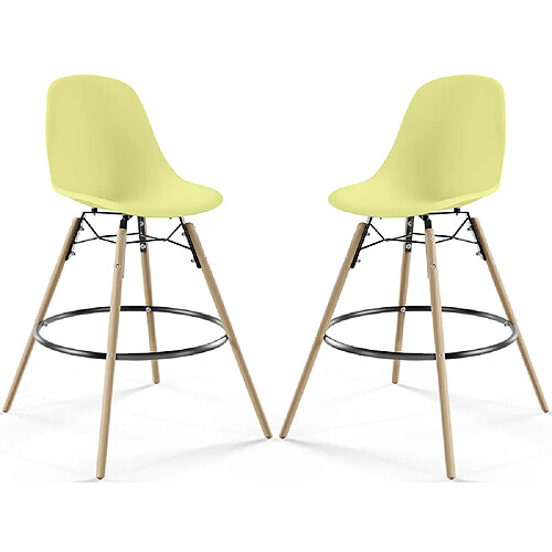 ICONIK INTERIOR Tabouret de Bar - Design Scandinave - Pieds en Bois - Lot de 2 - Skögur Jaune pâle